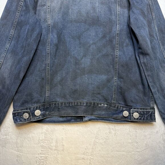 TRUE RELIGION Dylan Distressed Denim Trucker Jacket Flap Pockets Indigo Mens L - Picture 9 of 12